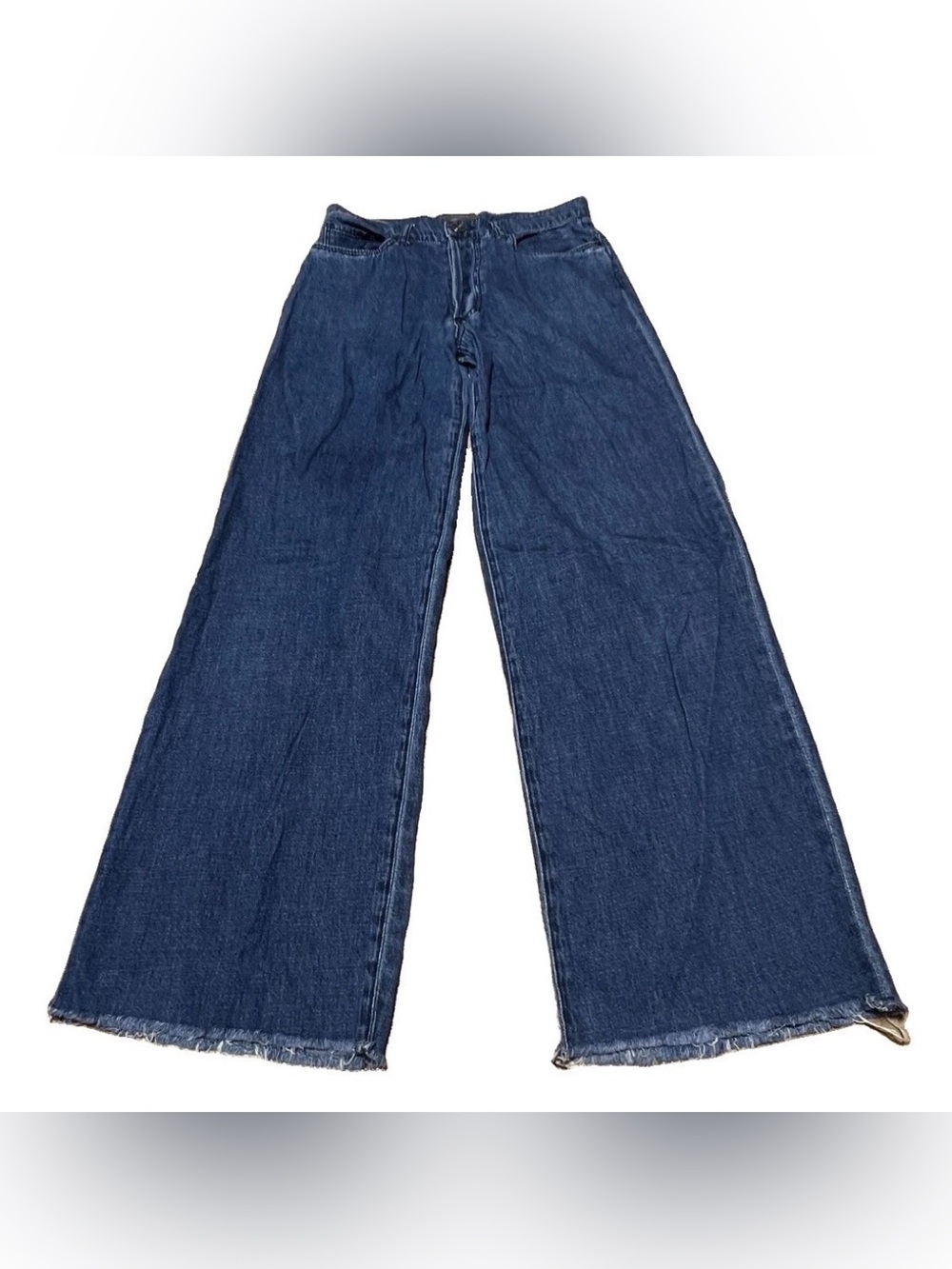 KUT From The Kloth Wide Leg Cotton Linen Blend Fray Jeans 4 Blue High Rise